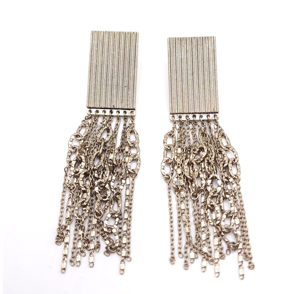 Gold Fringe Tassel Statement Earrings 3.5in